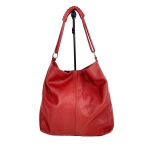Express Design Studio Leather Tote Large Brick Red Pebbled Shoulder Bag Purse